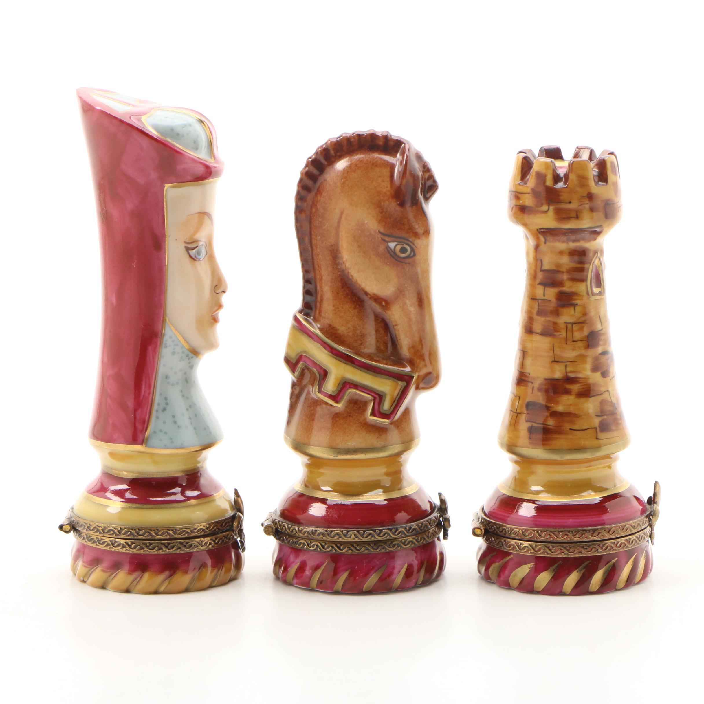 Rochard Limoges Porcelain Chess Pieces Tabetiere Trinket Boxes