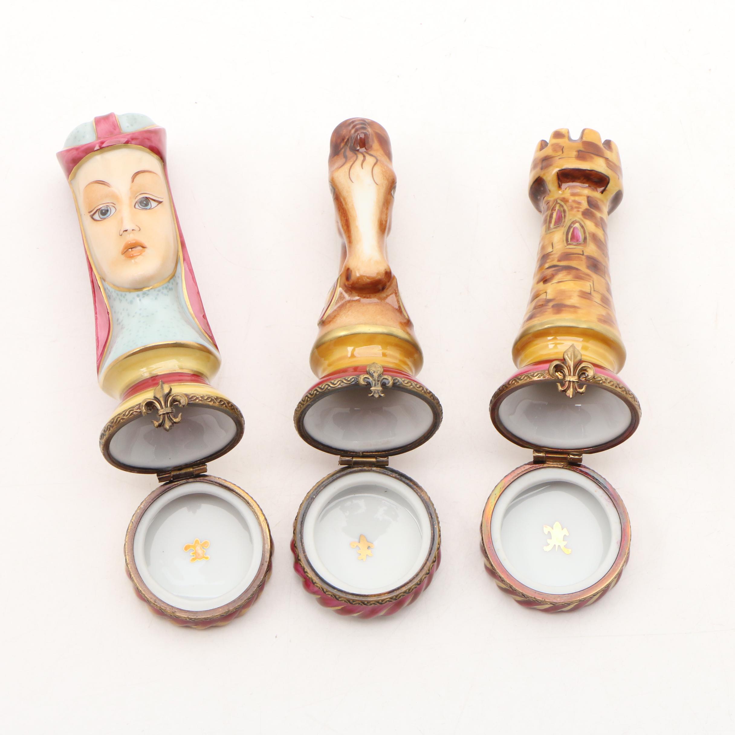 Rochard Limoges Porcelain Chess Pieces Tabetiere Trinket Boxes