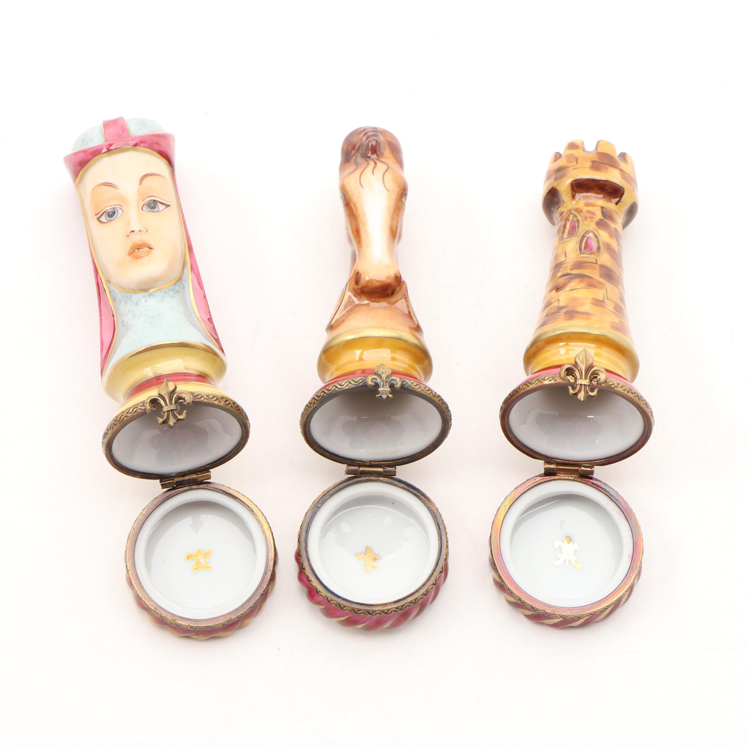 Rochard Limoges Porcelain Chess Pieces Tabetiere Trinket Boxes
