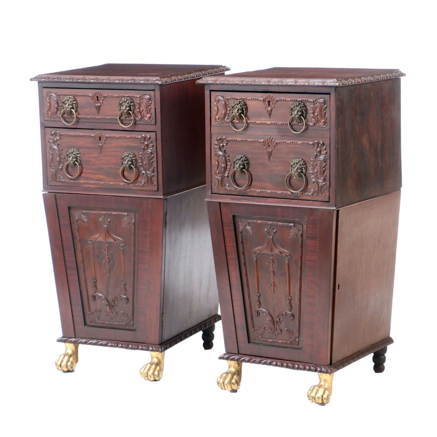 Pair of Regency Carved Mahogany and Parcel-Gilt Sideboard Pedestals, circa 1820