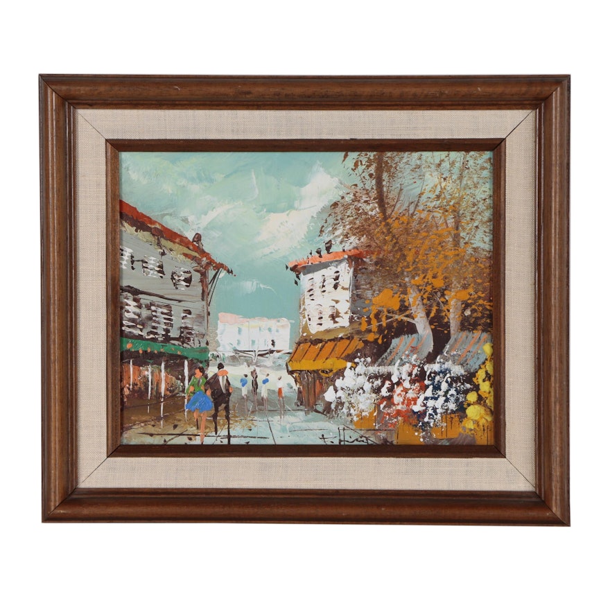 Street Scene Oil Painting, 20th Century