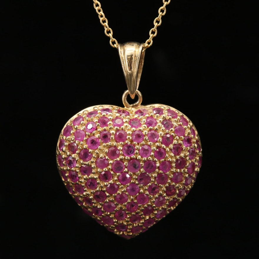 Sterling Silver Ruby Heart Pendant Necklace