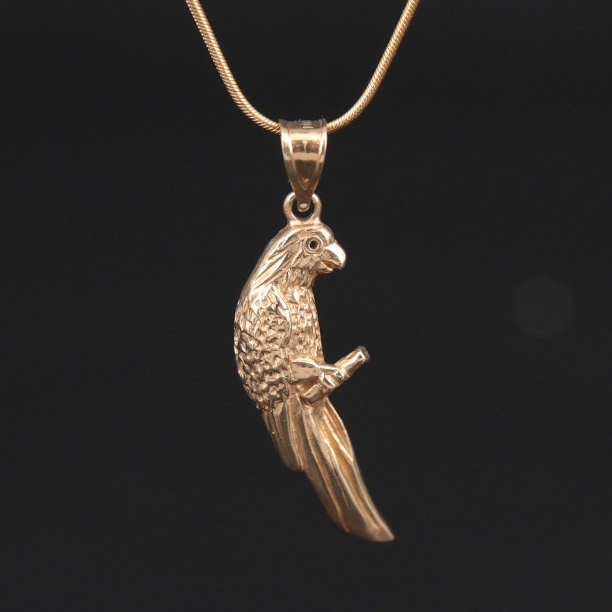 14K Yellow Gold Parrot Pendant Necklace