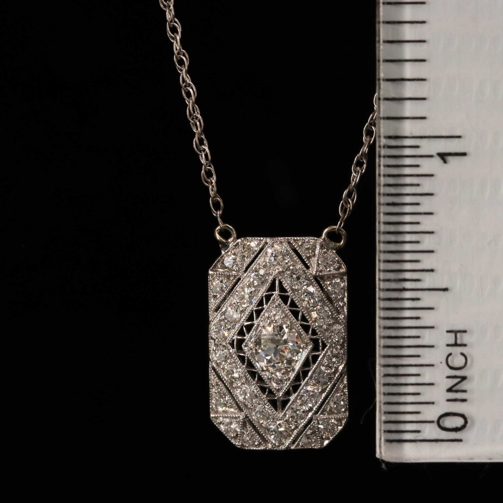 Vintage Platinum 1.04 CTW Diamond Pendant on 14K Gold Singapore Chain Necklace