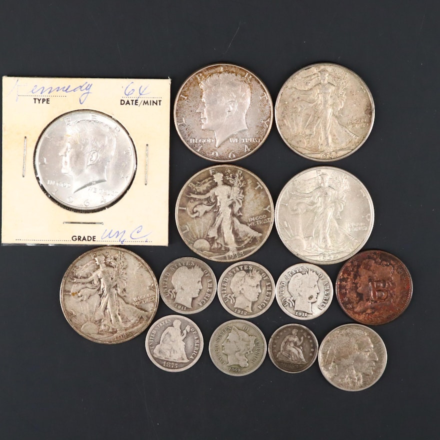 Assortment of Antique to Vintage U.S. Coins, Mainly Silver