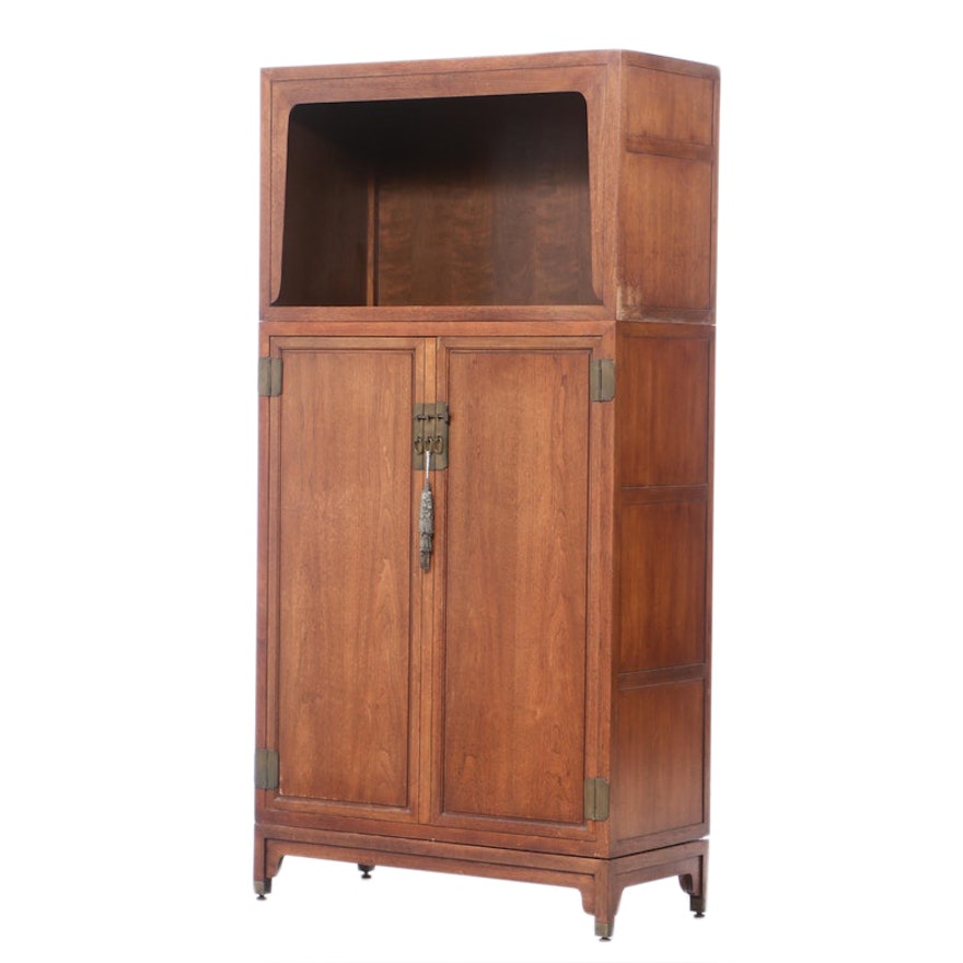 Baker Furniture, Chinese Style Stained Hardwood Double Cabinet-on-Stand