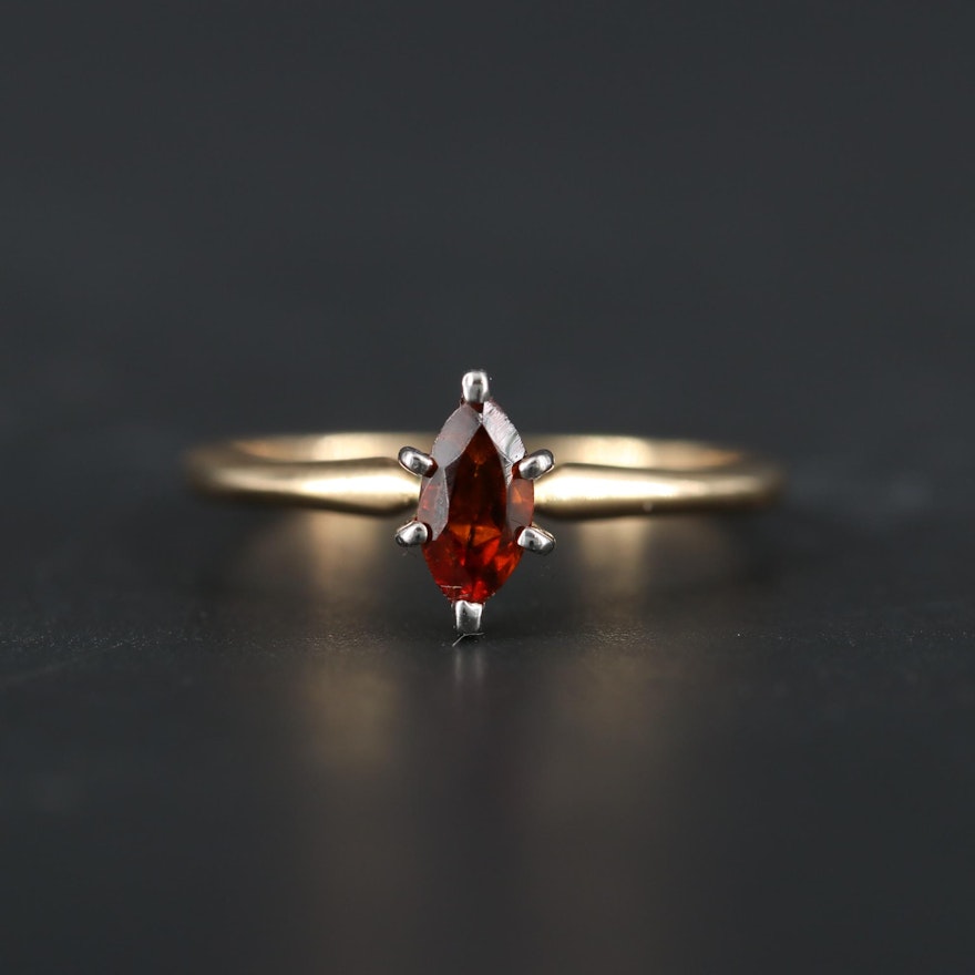 14K Yellow Gold Citrine Solitaire Ring with White Gold Accent