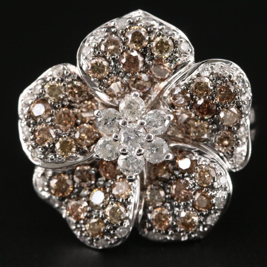 14K White Gold 1.63 CTW Diamond Flower Ring