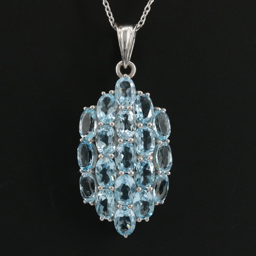 Sterling Silver Blue Topaz Cluster Pendant Necklace