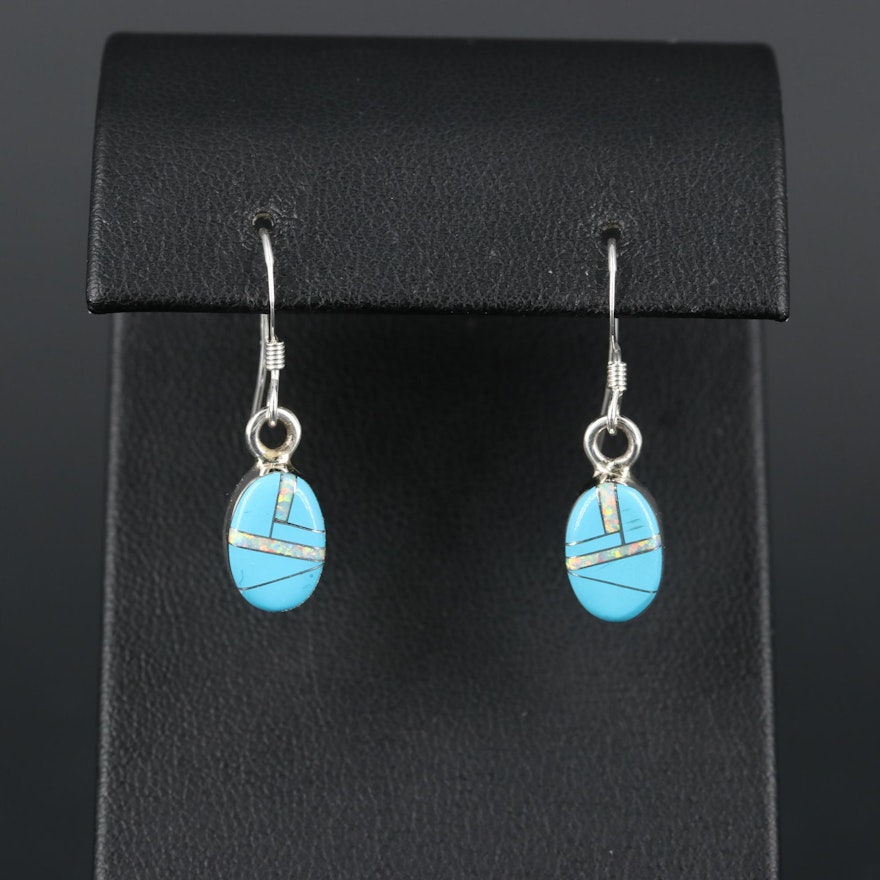 Southwestern Sterling Silver Turquoise and Opal Earrings