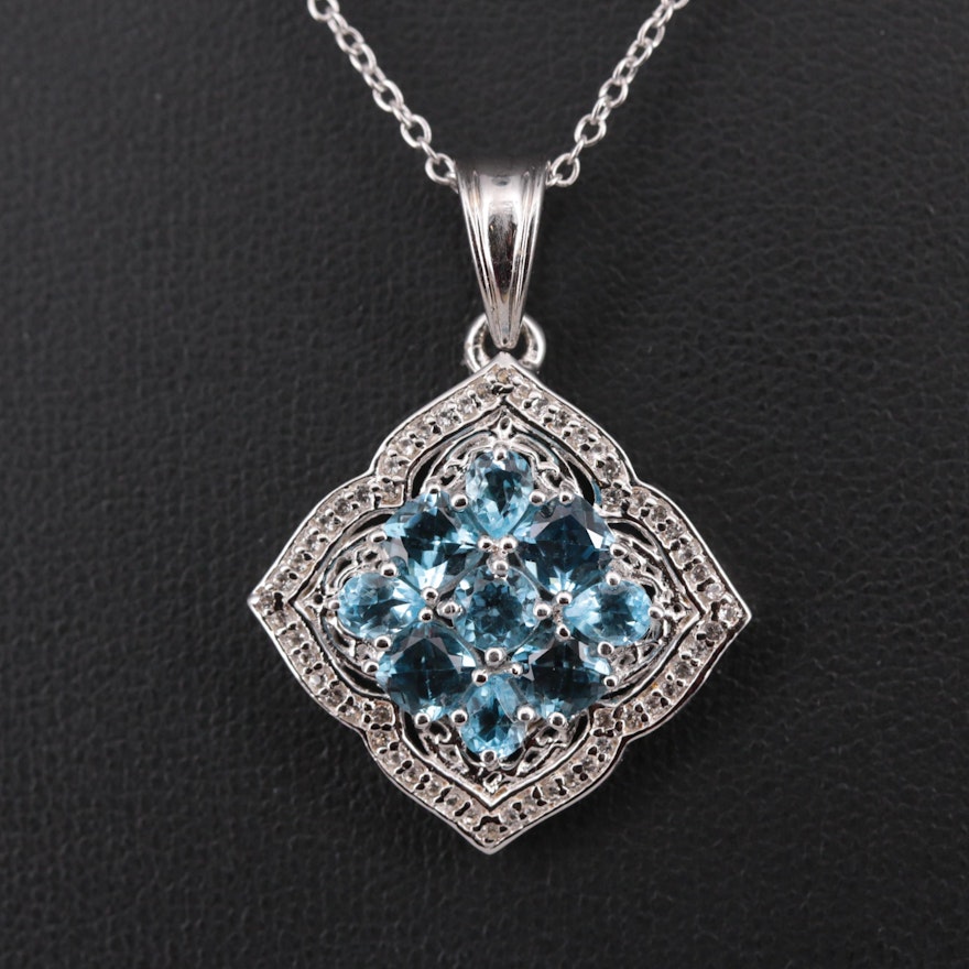 Sterling Silver Blue Topaz Pendant Necklace