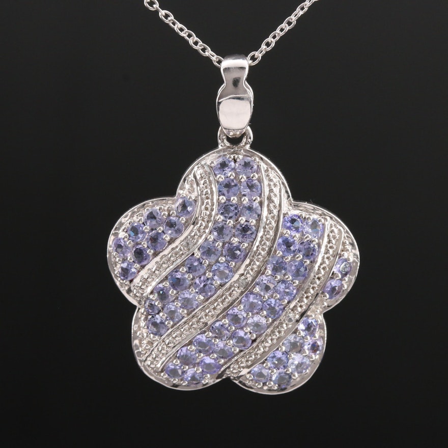 Sterling Silver Tanzanite and White Spinel Pendant Necklace