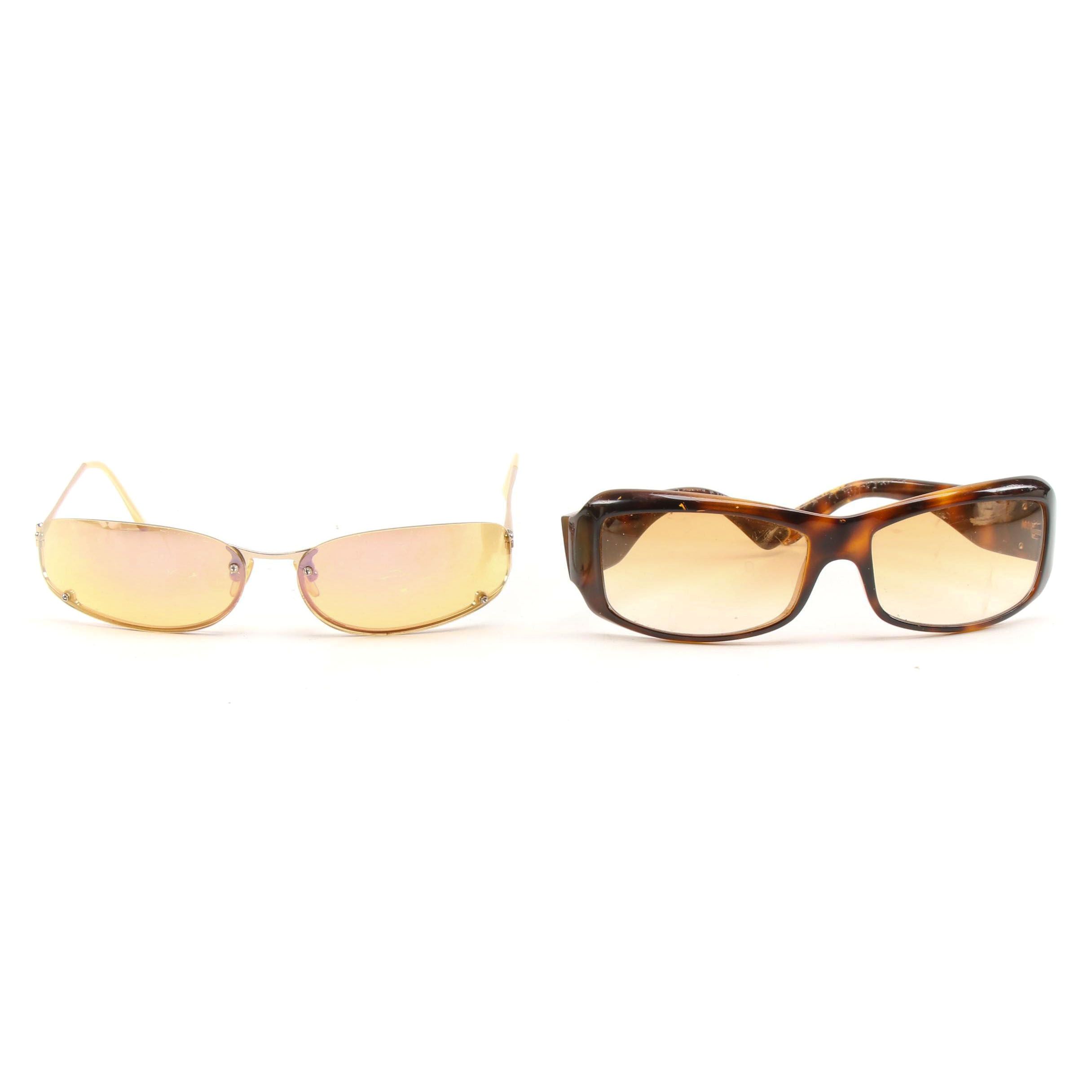Prada Gold Tone Rimless and Versace Medusa Sunglasses in Tortoise