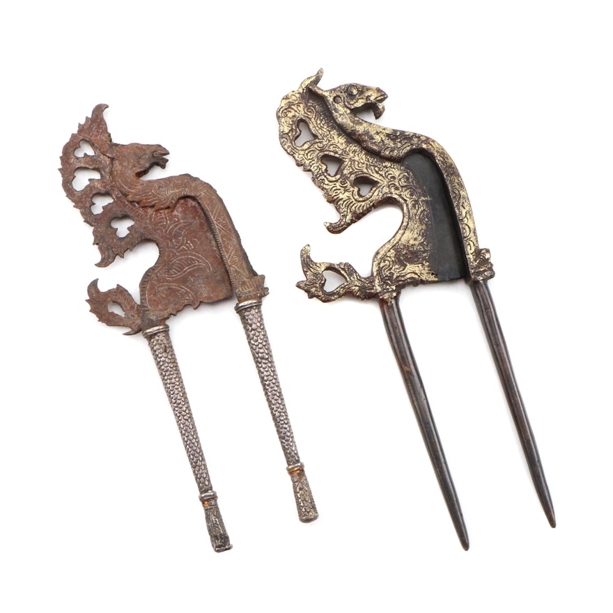 Vintage Balinese Metal Betel Nut Cutters with Dragon Motif