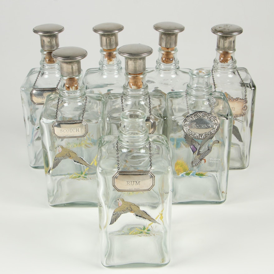 Hand Painted Glass Decanters by Ned Smith, Mid to Late 20th Century