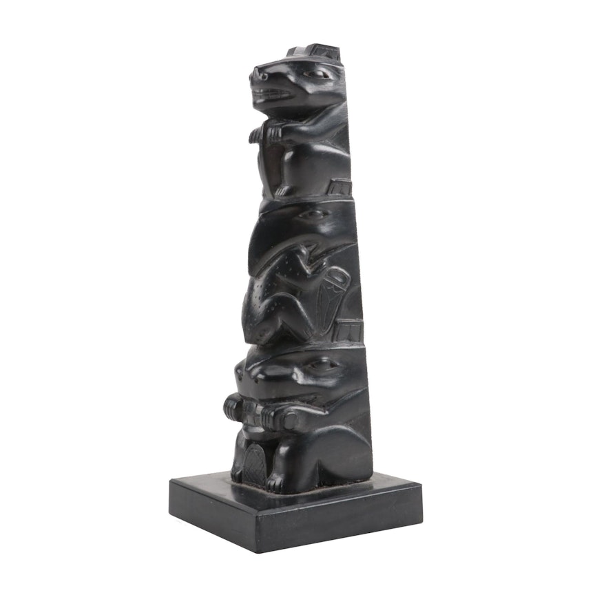 Ed Calder Haida Argillite Totem Pole Carving