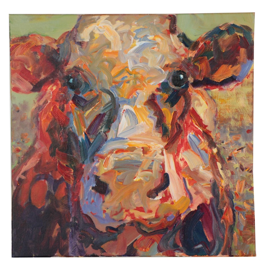 Elle Raines Acrylic Painting of Cow