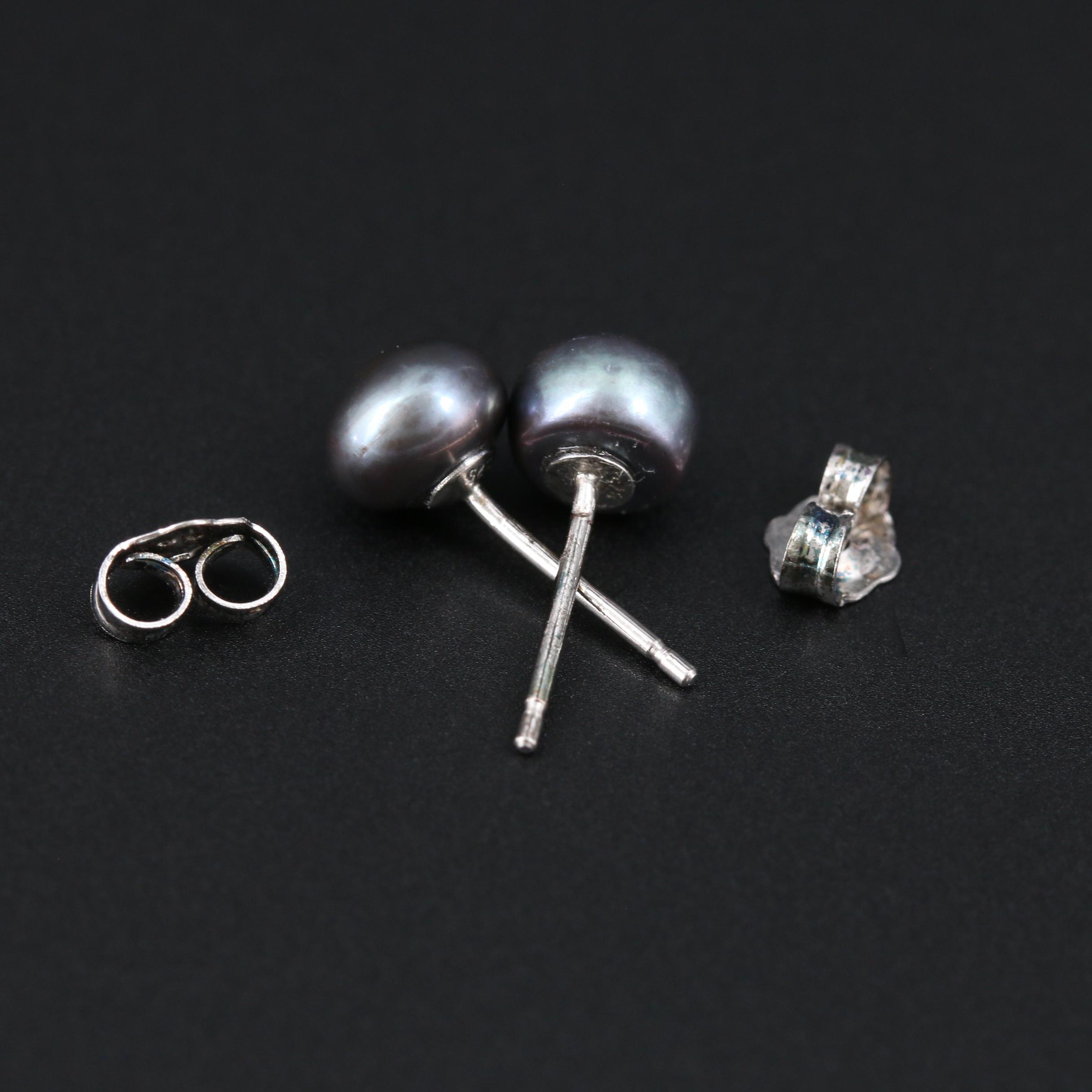 Cultured Pearl Necklace and Earrings Set With Sterling Silver Findings