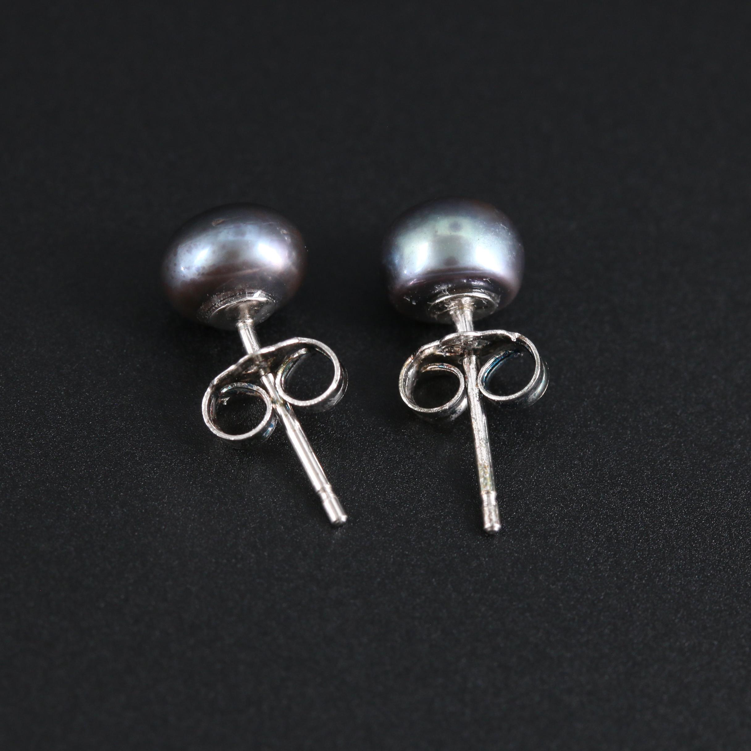 Cultured Pearl Necklace and Earrings Set With Sterling Silver Findings