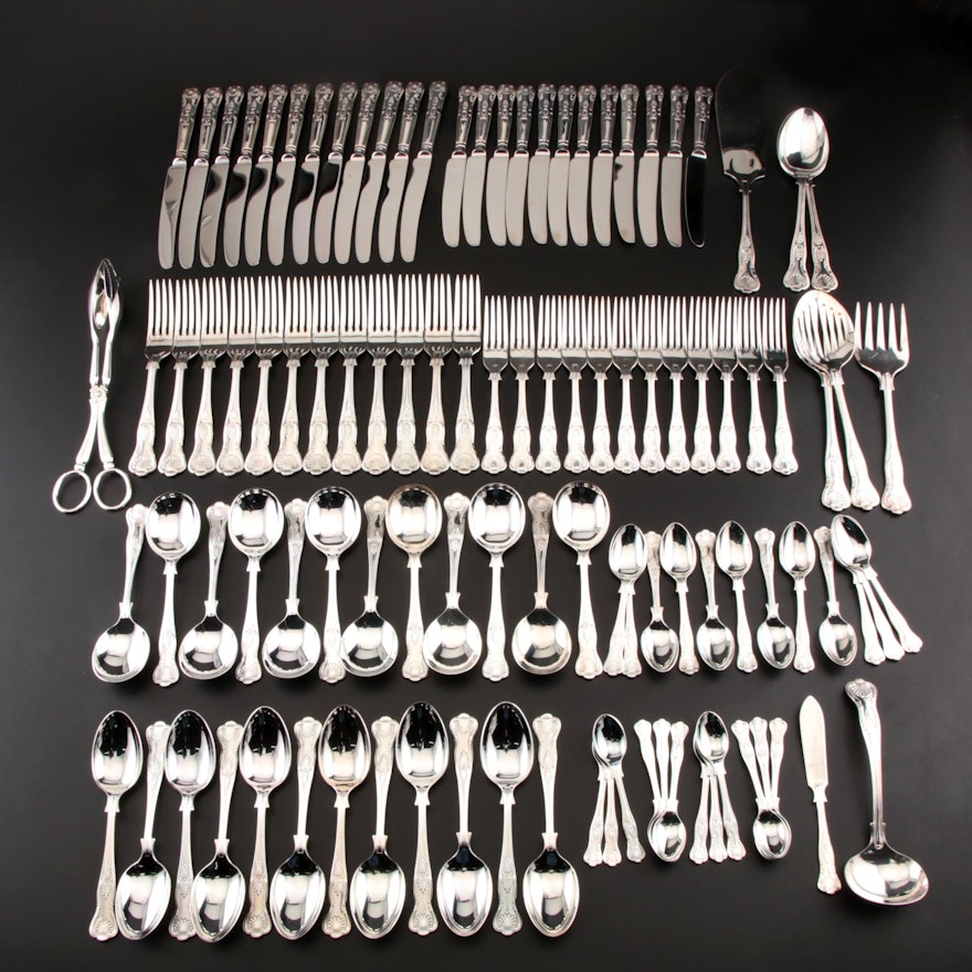 Sheffield "Kings" Silver Plate Flatware Set for Twelve, Vintage