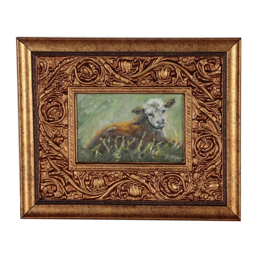 Rebecca Manns Oil Painting of Cow in Pasture