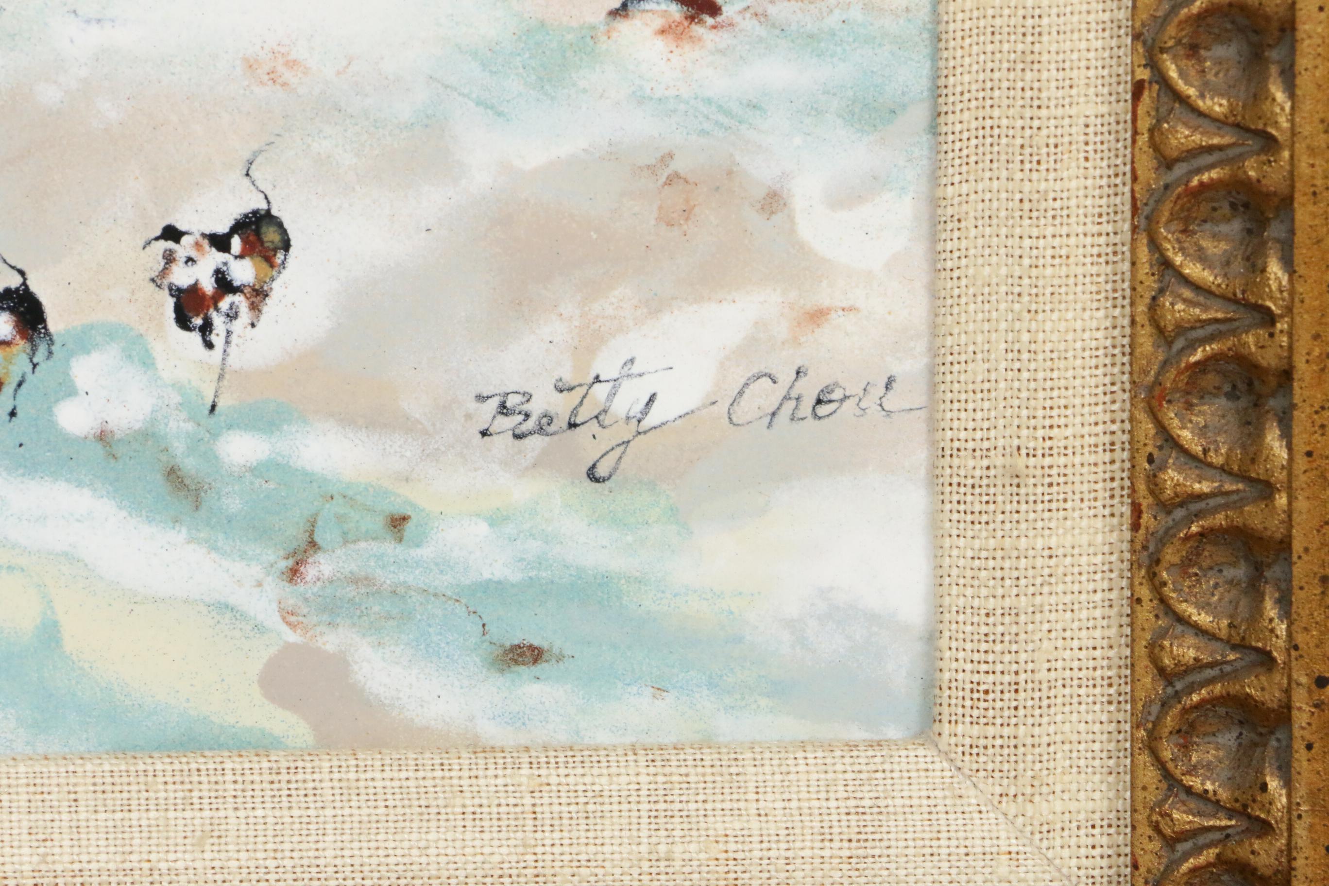 Betty Chou Winter Fox Hunt Enamel Painting on Copper, 20th Century