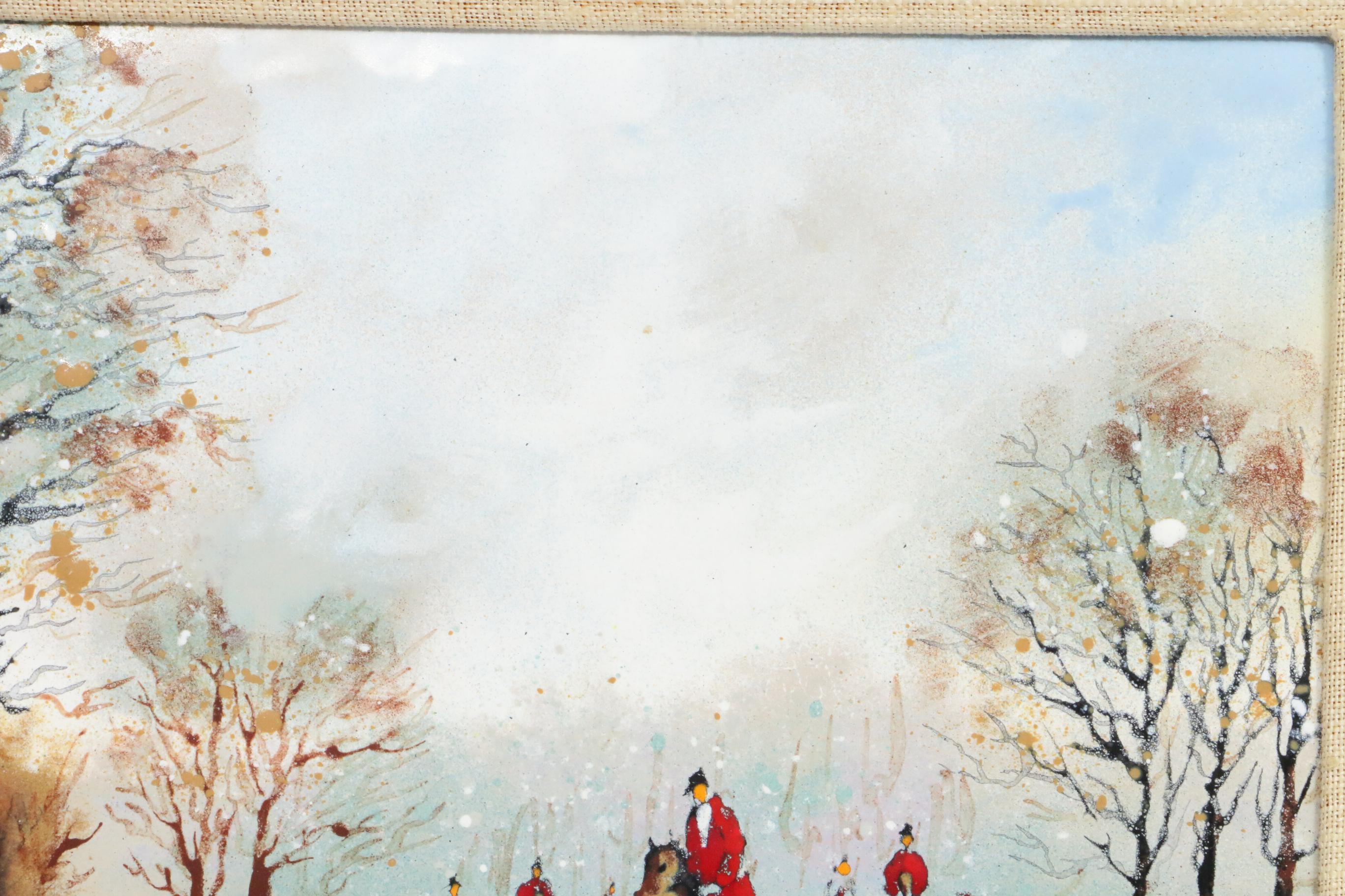 Betty Chou Winter Fox Hunt Enamel Painting on Copper, 20th Century