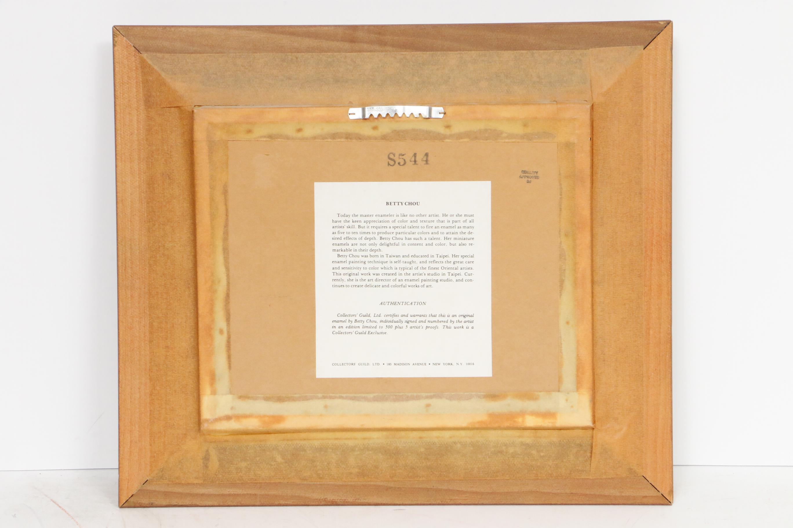 Betty Chou Winter Fox Hunt Enamel Painting on Copper, 20th Century