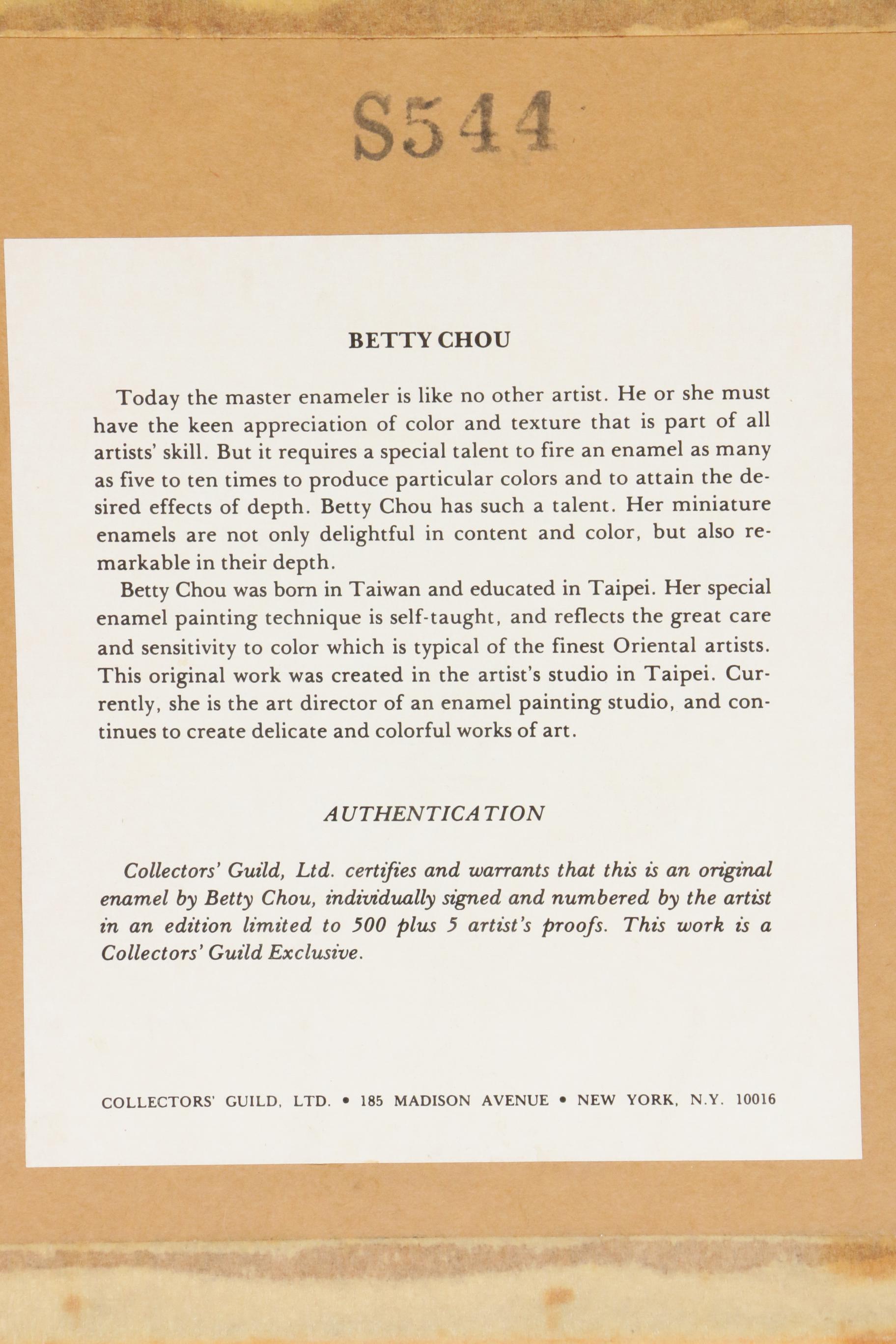 Betty Chou Winter Fox Hunt Enamel Painting on Copper, 20th Century