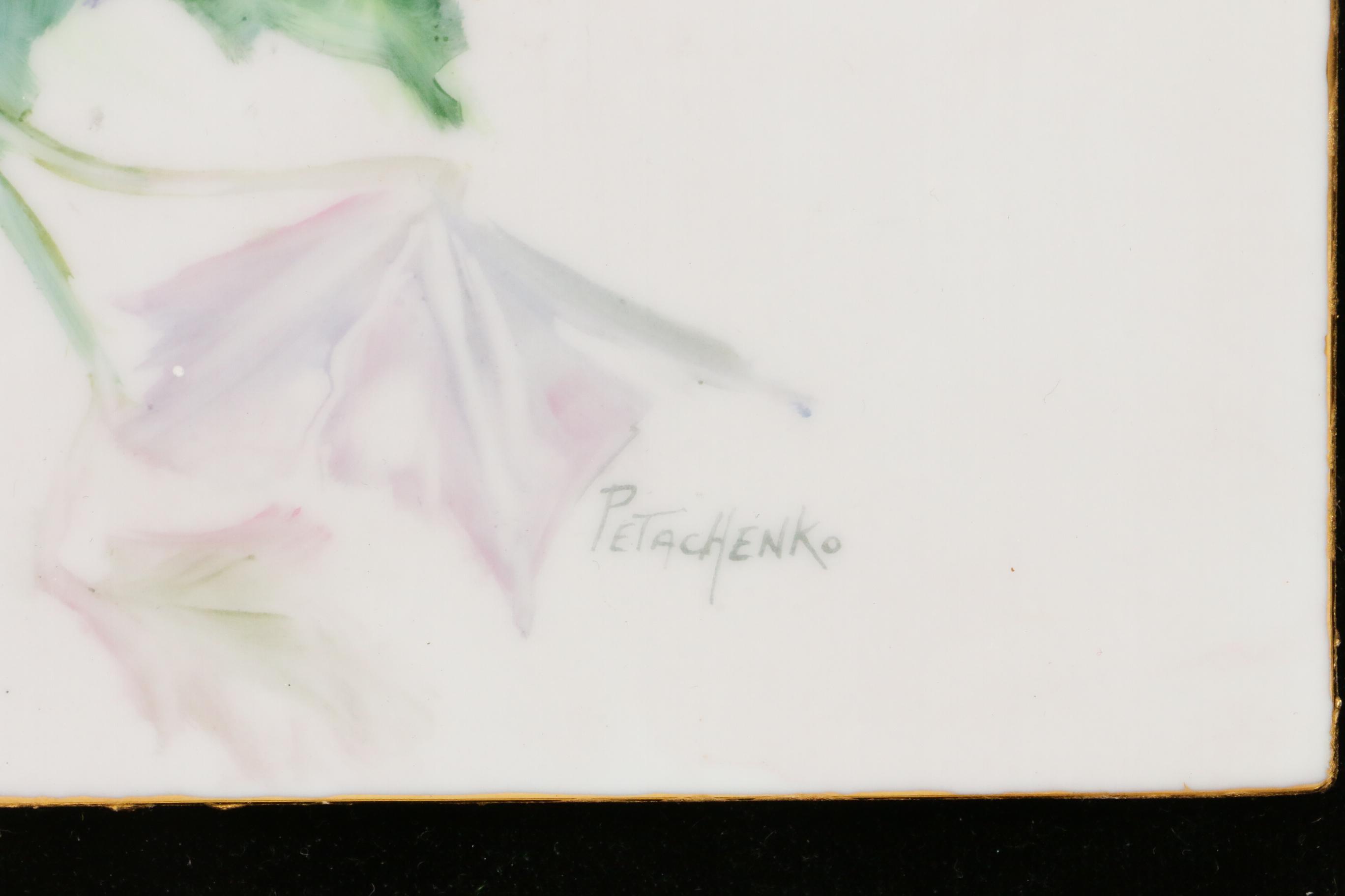 Dolores Petachenko Floral Hand-Painted Porcelain Tile, 20th Century