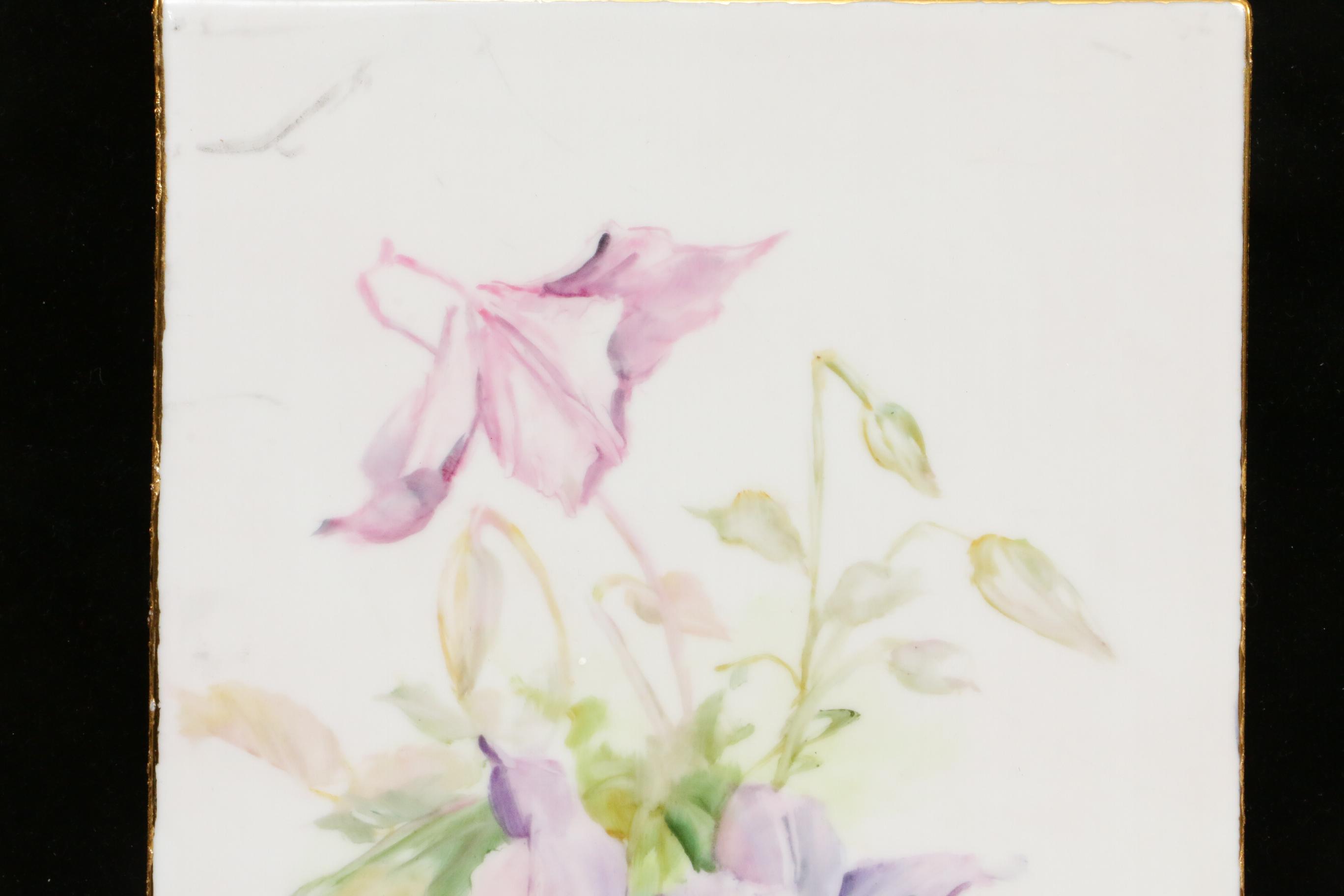 Dolores Petachenko Floral Hand-Painted Porcelain Tile, 20th Century