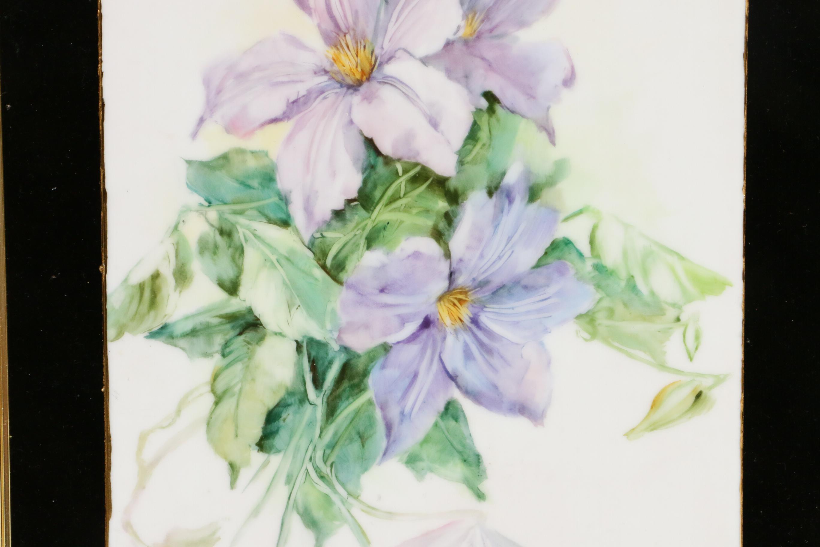 Dolores Petachenko Floral Hand-Painted Porcelain Tile, 20th Century