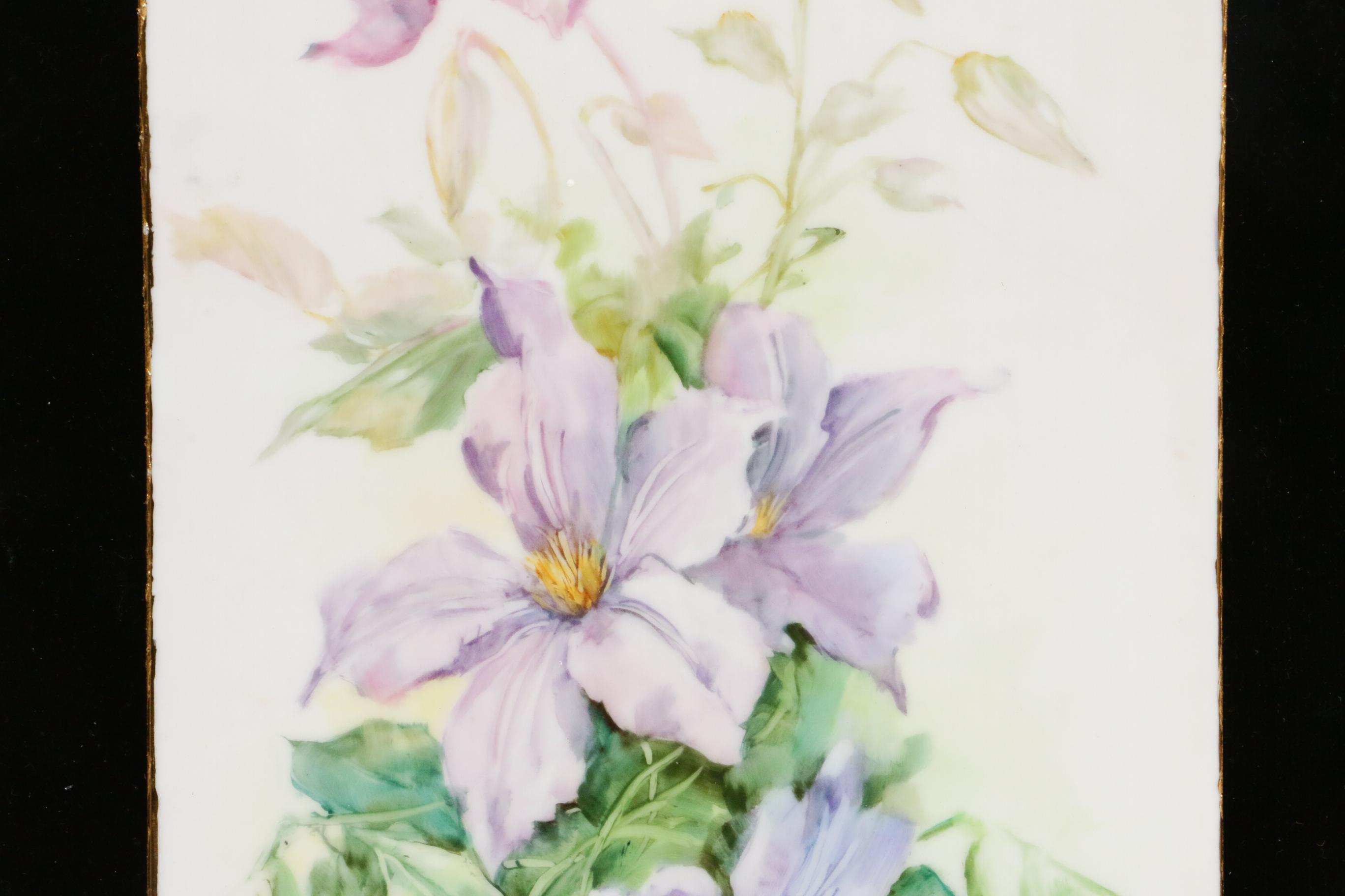 Dolores Petachenko Floral Hand-Painted Porcelain Tile, 20th Century