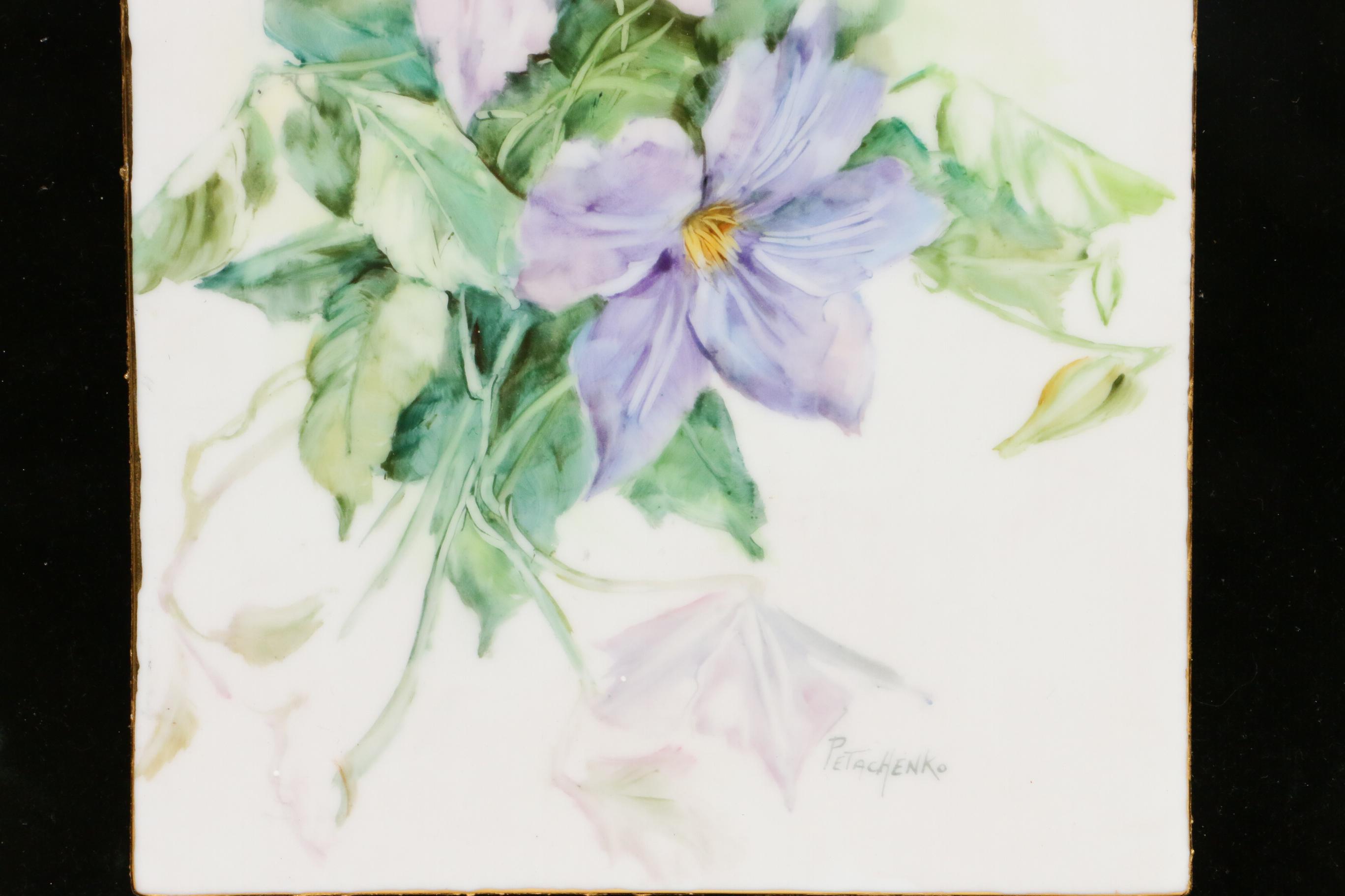 Dolores Petachenko Floral Hand-Painted Porcelain Tile, 20th Century