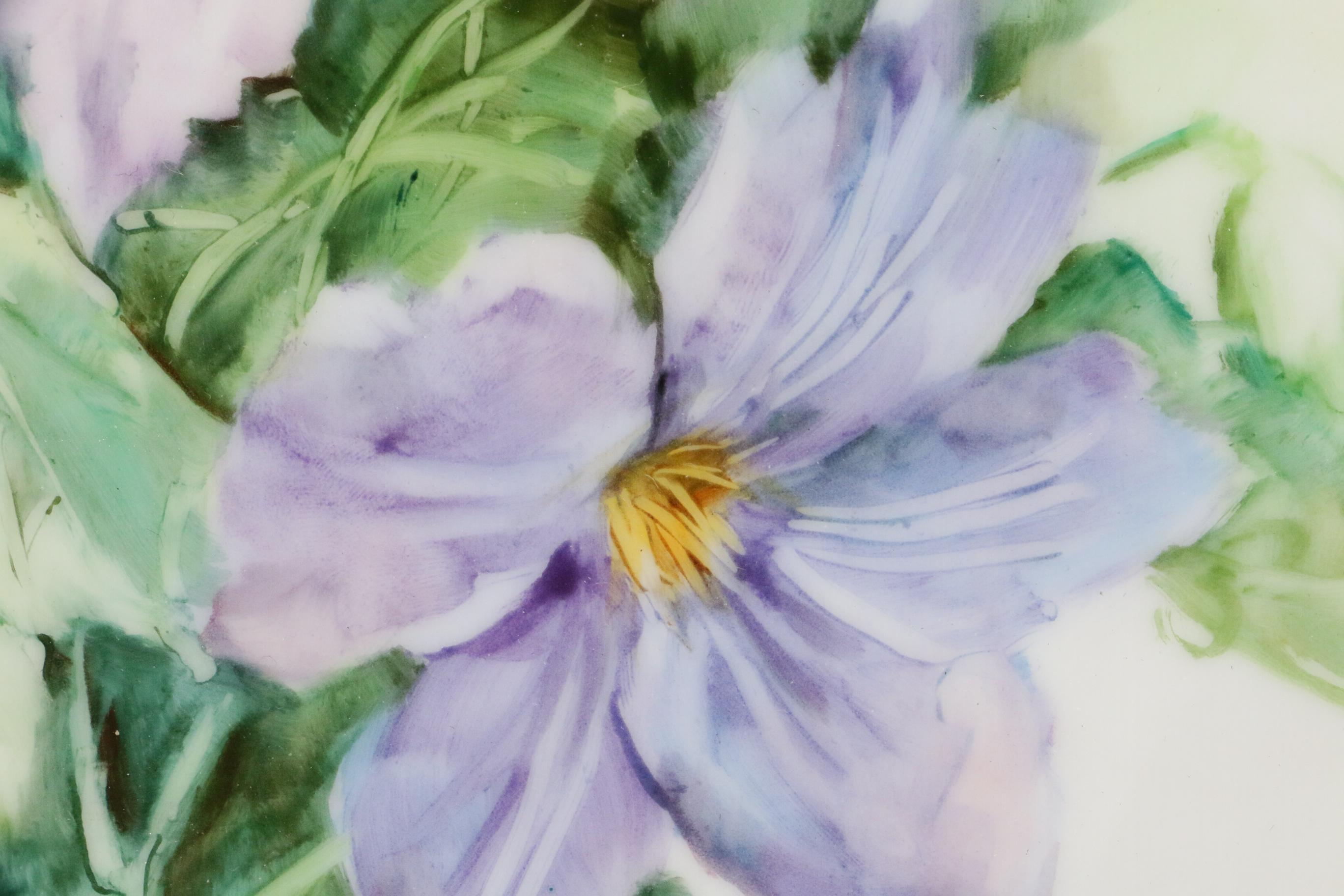 Dolores Petachenko Floral Hand-Painted Porcelain Tile, 20th Century