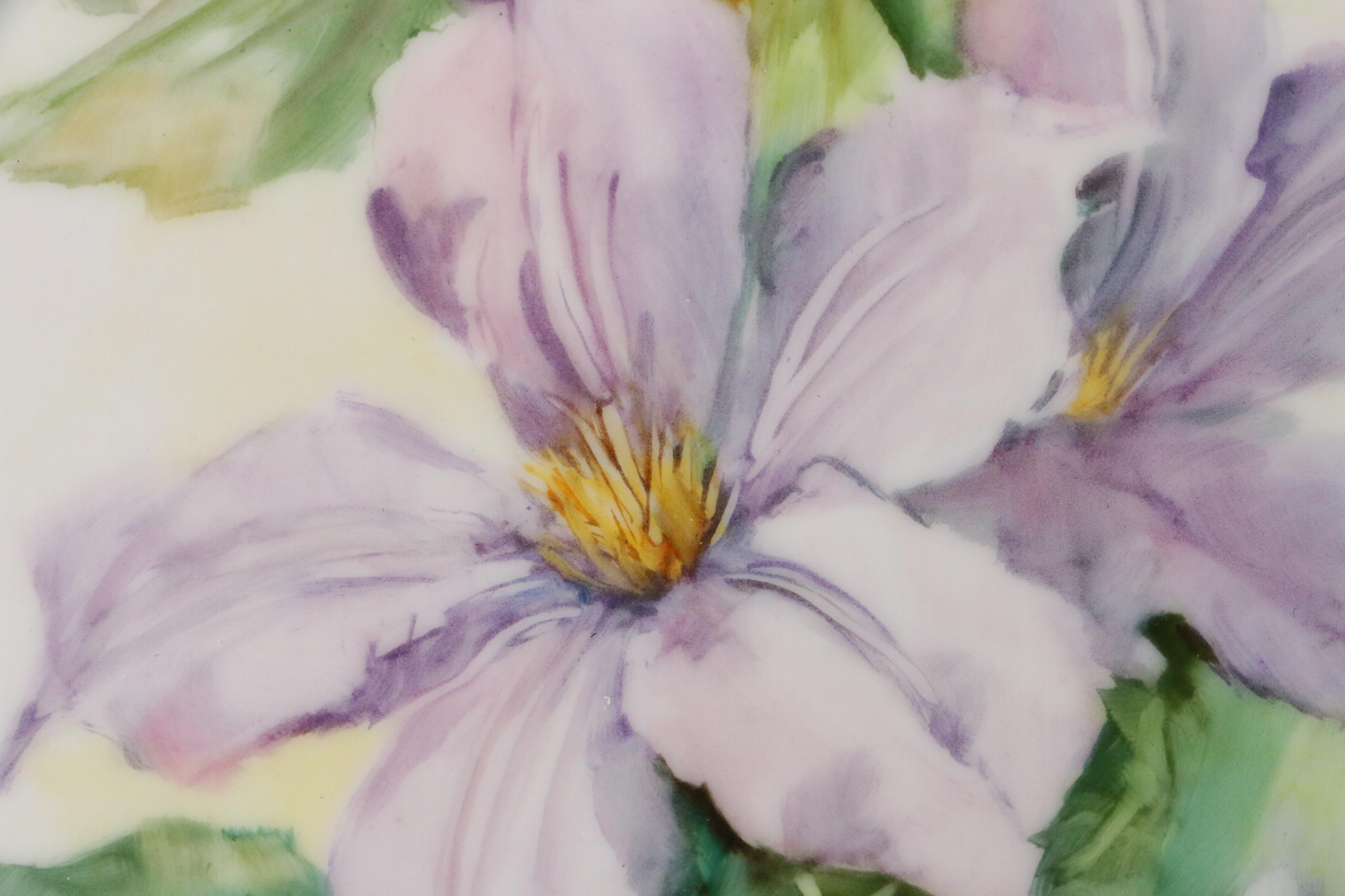 Dolores Petachenko Floral Hand-Painted Porcelain Tile, 20th Century