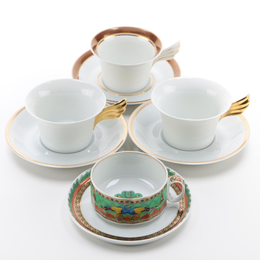 Versace for Rosenthal Porcelain Teacups and Saucers, Contemporary