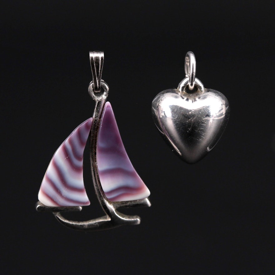 Clam Shell Sailboat and Puff Heart Pendants