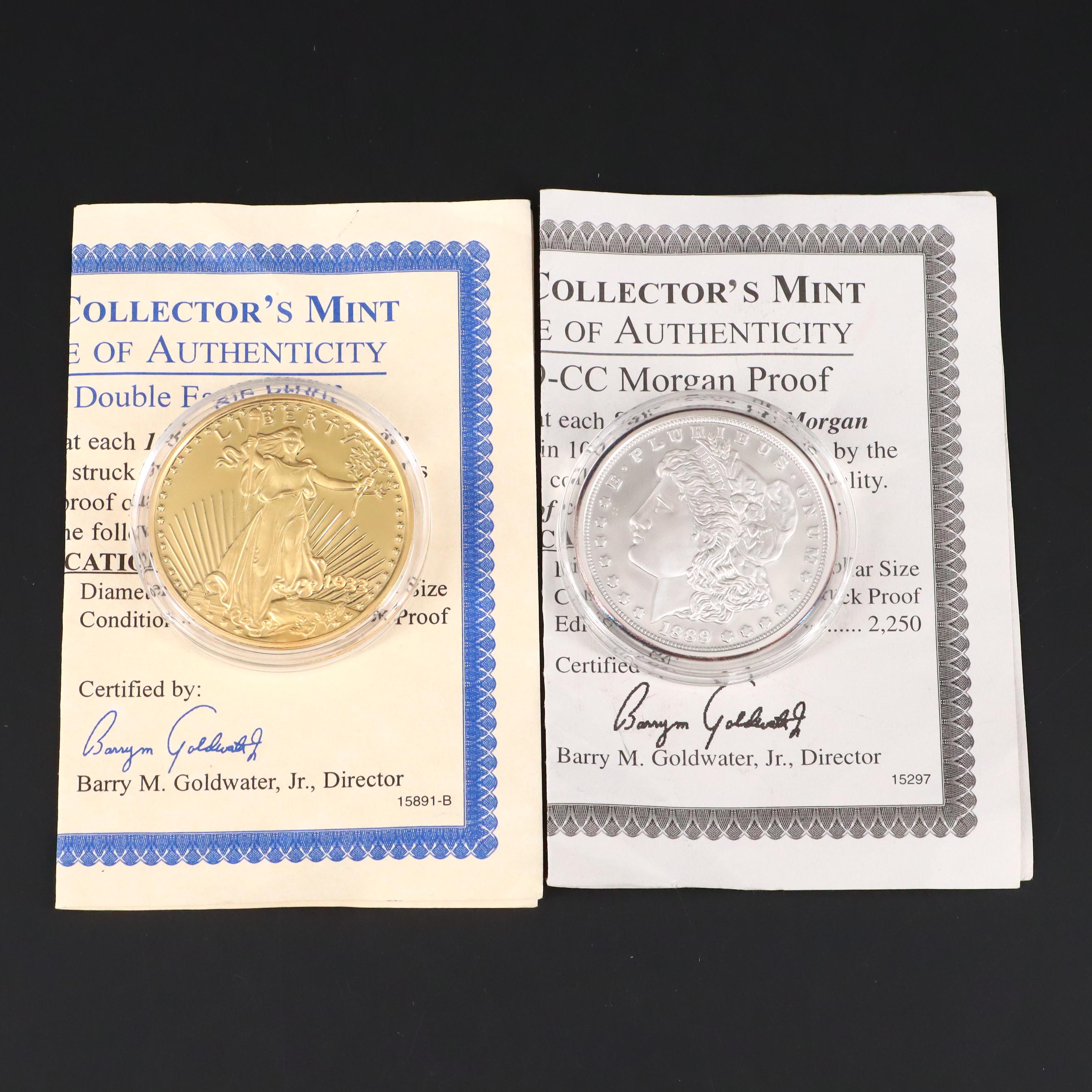 A Gold-Plated Double Eagle Replica and a Silver-Plated Morgan Dollar Replica