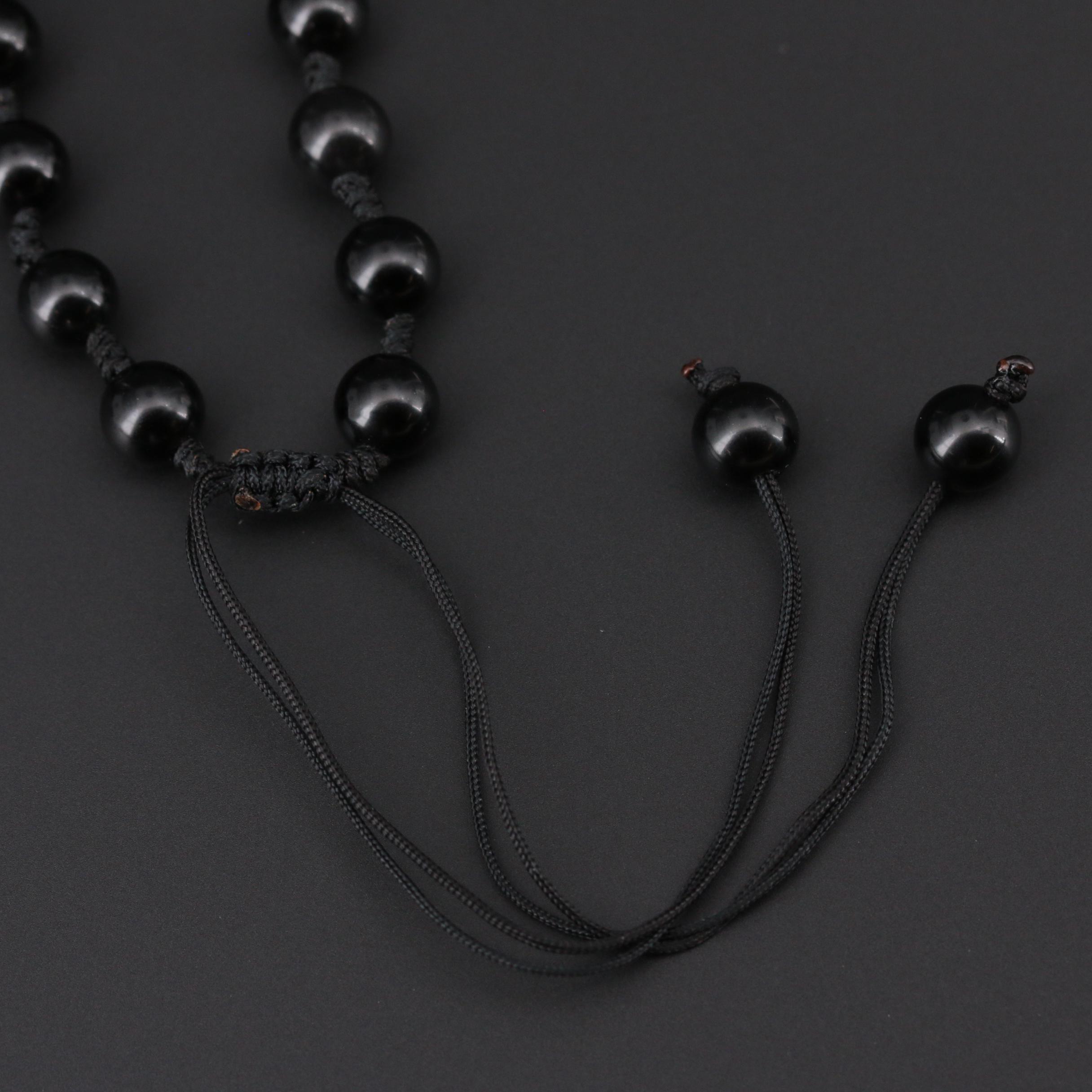 Asian Inspired Carved Obsidian Sailboat Pendant and Beaded Necklace