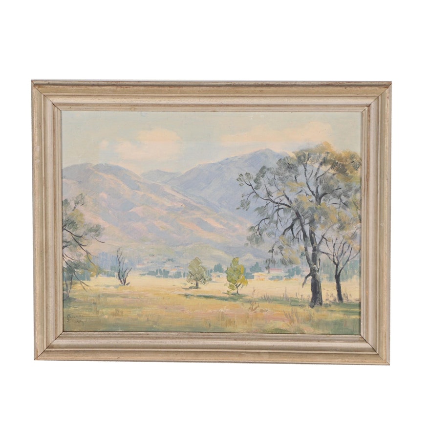 Mountain Landscape Oil Painting, Mid 20th Century