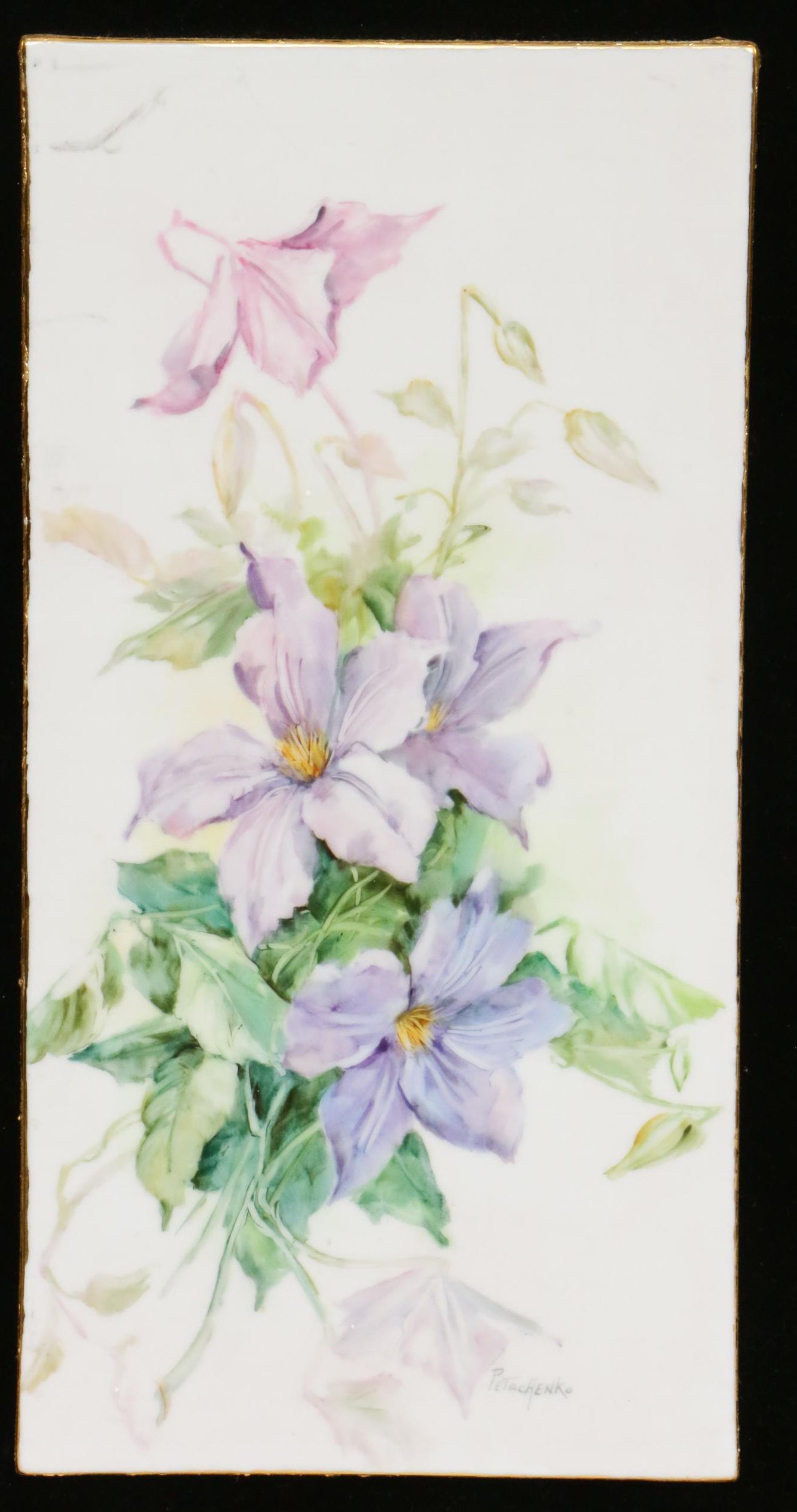 Dolores Petachenko Floral Hand-Painted Porcelain Tile, 20th Century