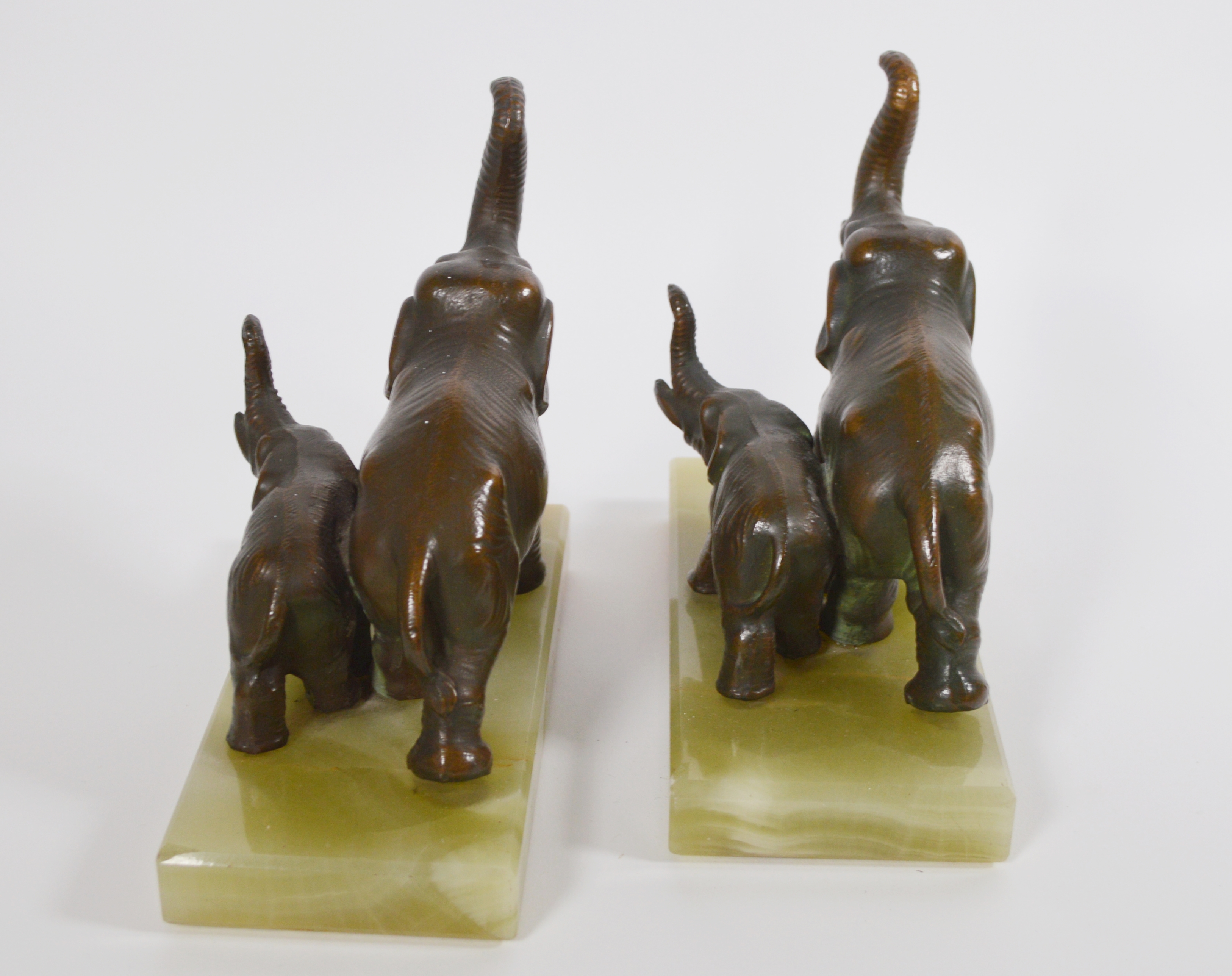 Bronze Elephant and Calf Onyx Bookends