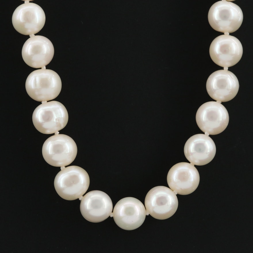 Cultured Pearl Individually Knotted Beaded Necklace with 14K Yellow Gold Clasp