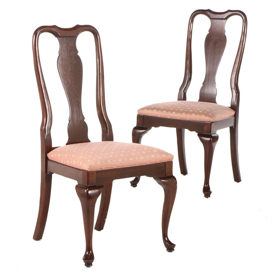 Queen Anne Style Ethan Allen Upholstered Side Chairs, Late 20th Century