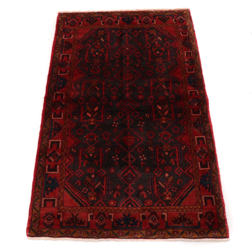 3'11 x 6'4 Hand-Knotted Persian Zanjan Rug, 1970s