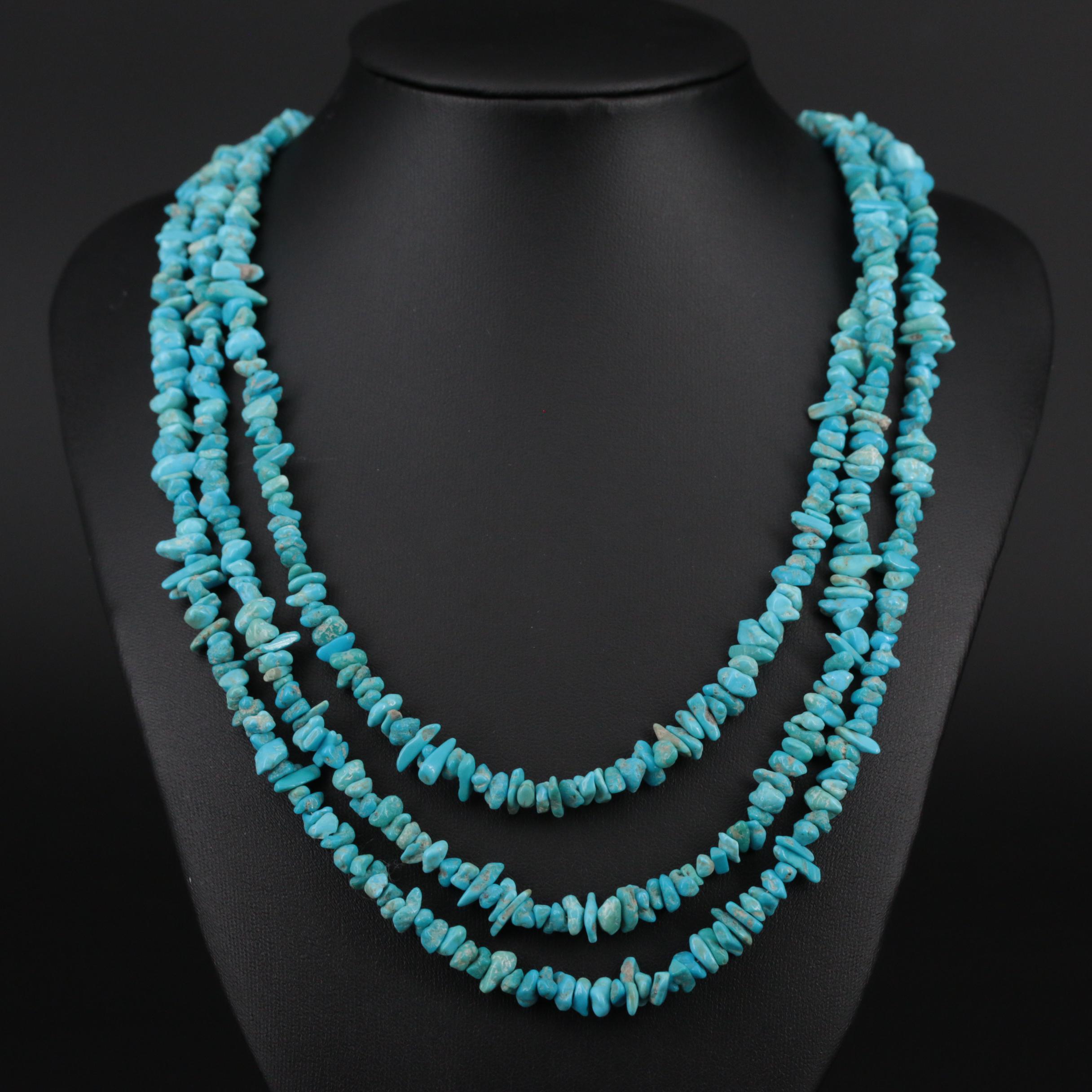 Turquoise and Tiger's Eye Bead Necklace With Sterling Silver Findings