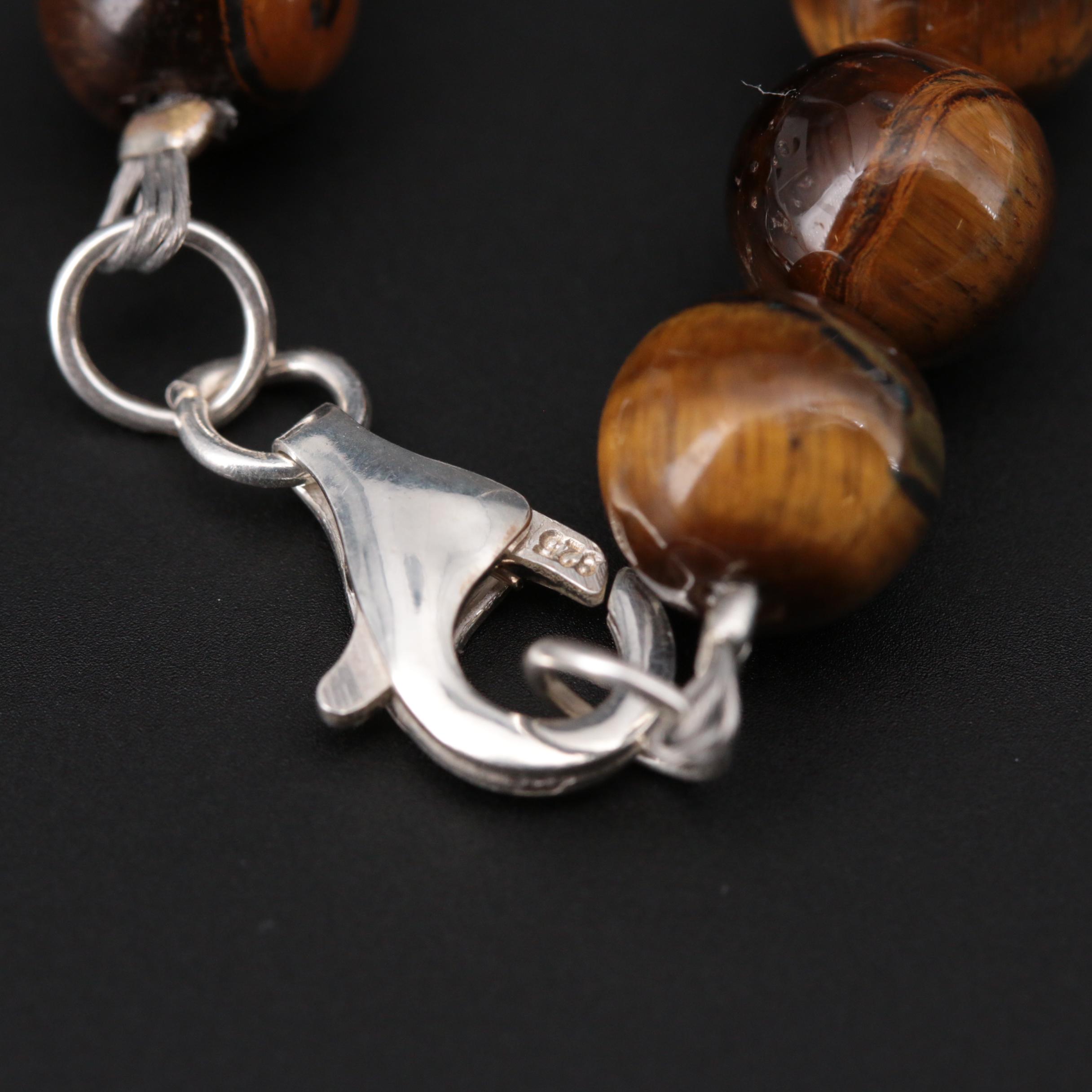 Turquoise and Tiger's Eye Bead Necklace With Sterling Silver Findings