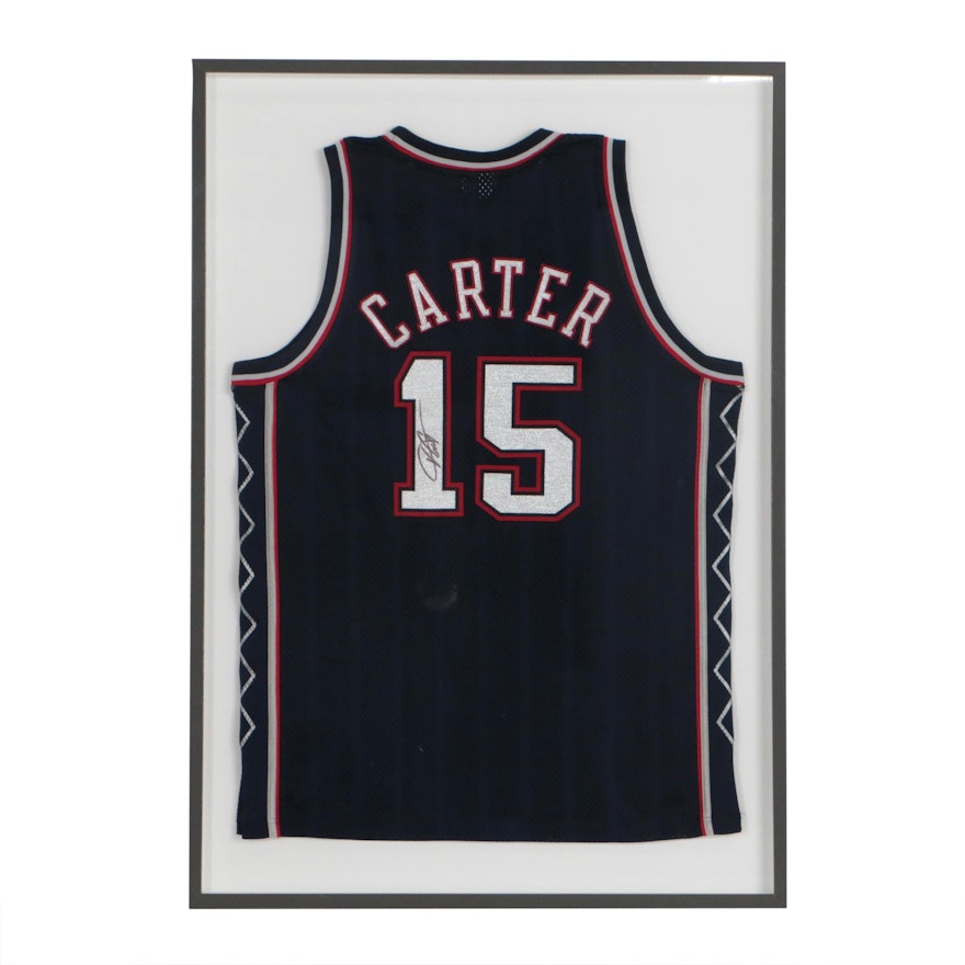 Framed Vince Carter Signed New Jersey Nets Jersey  COA