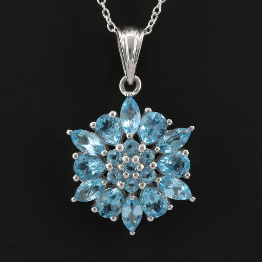 Sterling Silver Blue Topaz Pendant Necklace